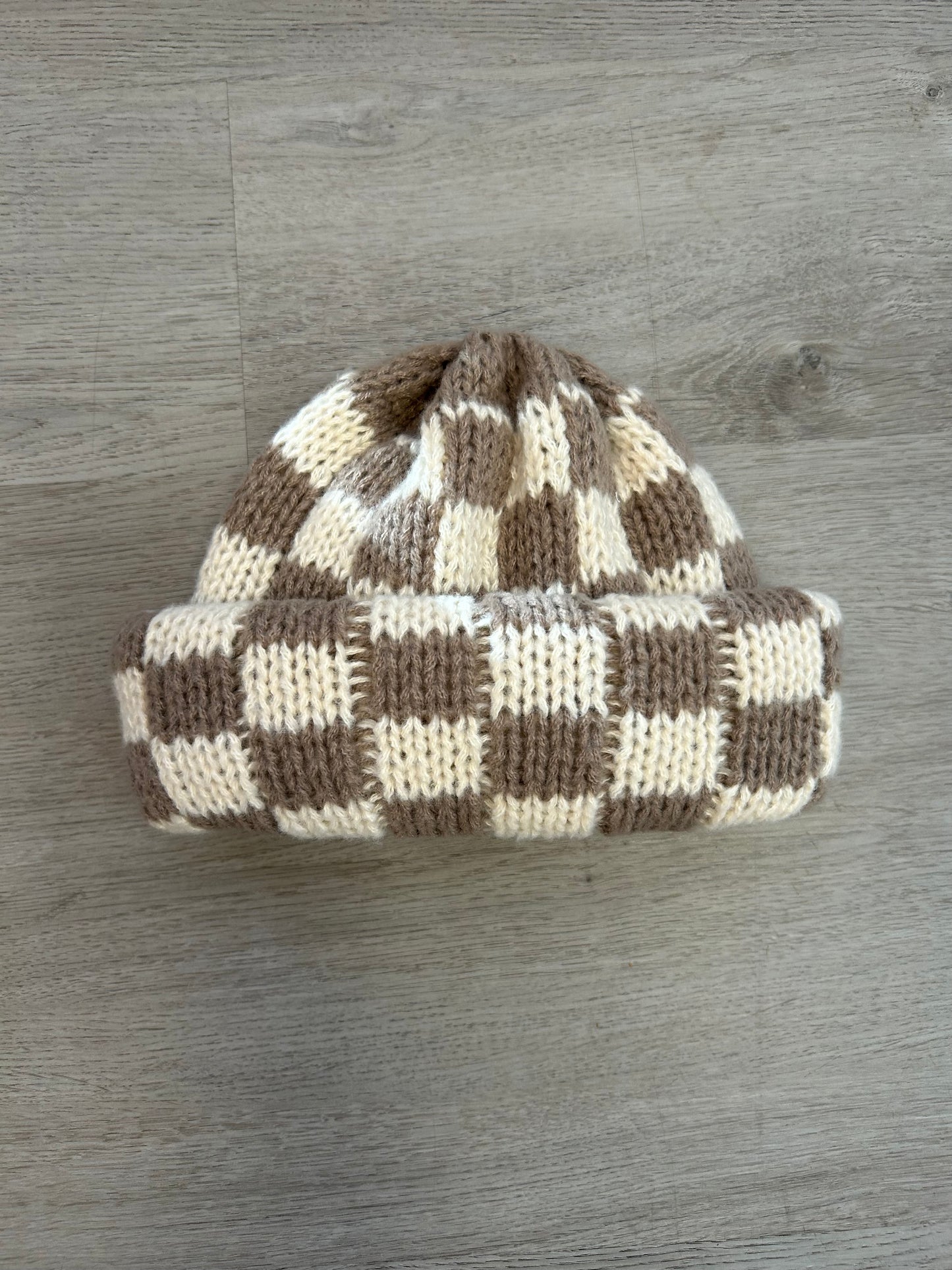 Tan/Beige Checkered Beanie