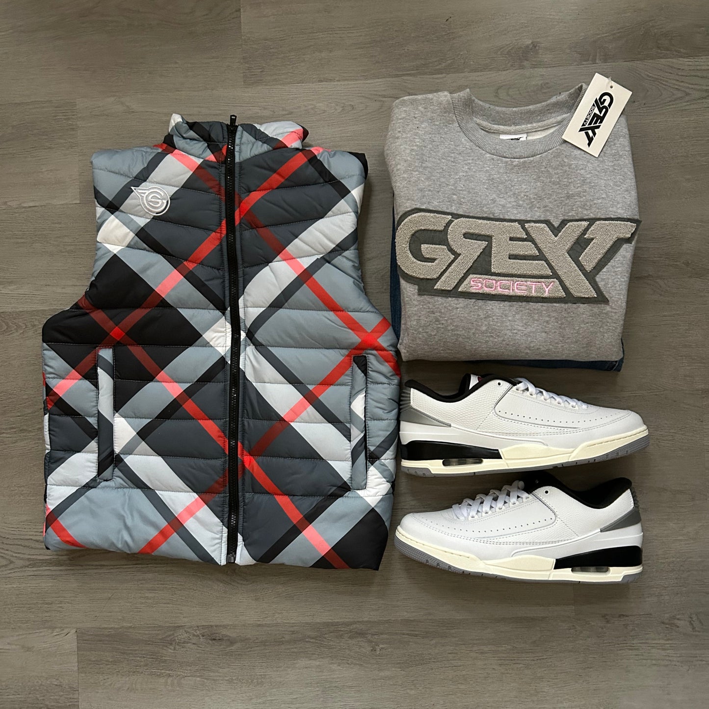 Grey Plaid Vest - Classic Logo Bubble Vest