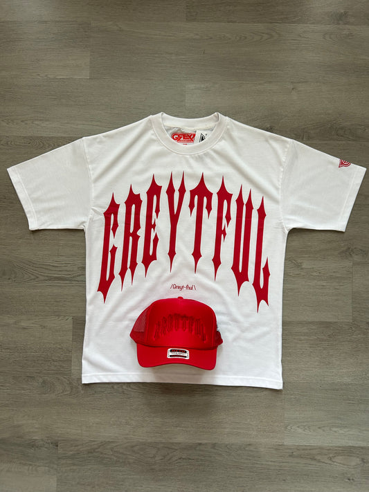 GREYTFUL - WHITE/RED TEE