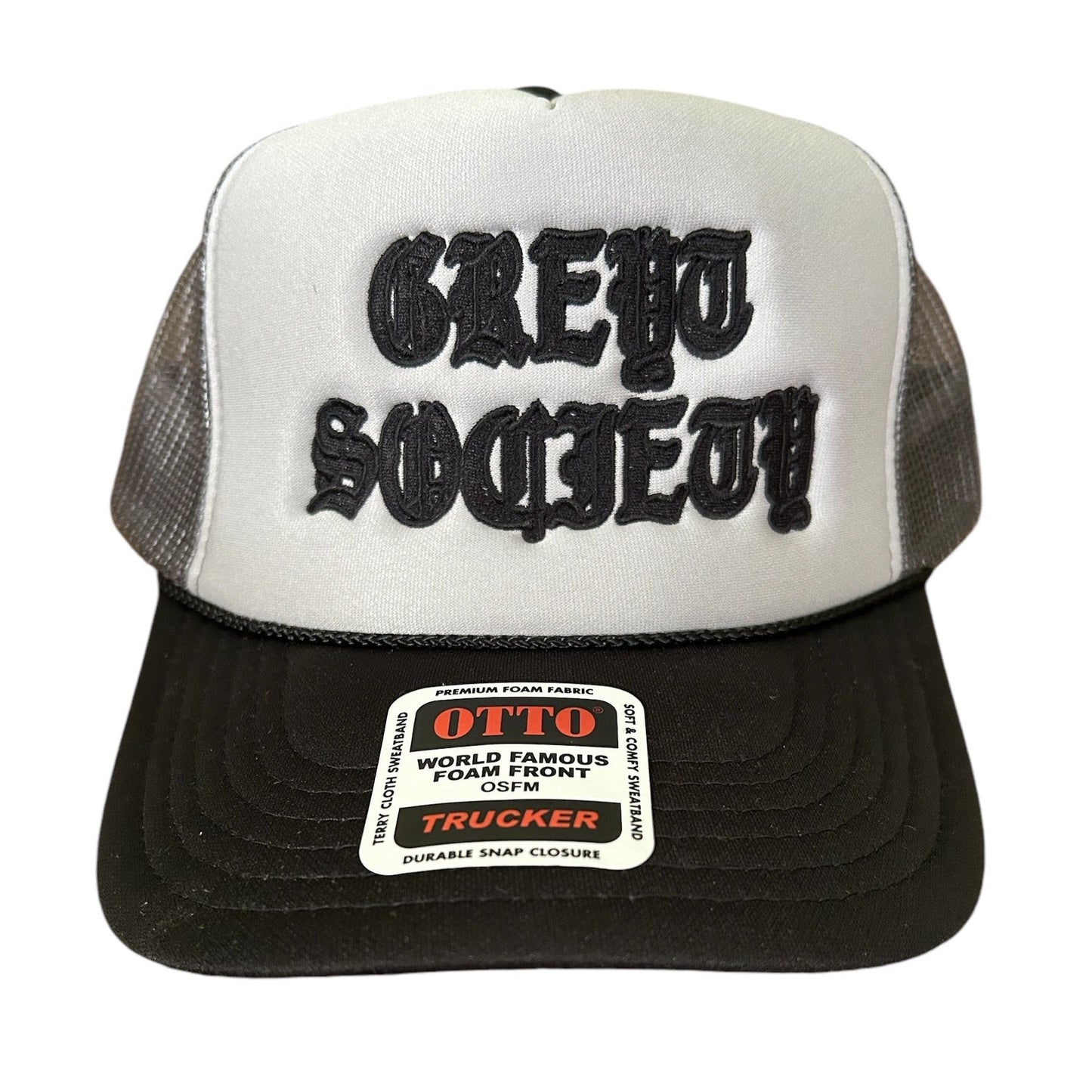 Black & Grey OLD ENGLISH GREYT SOCIETY LOGO TRUCKER