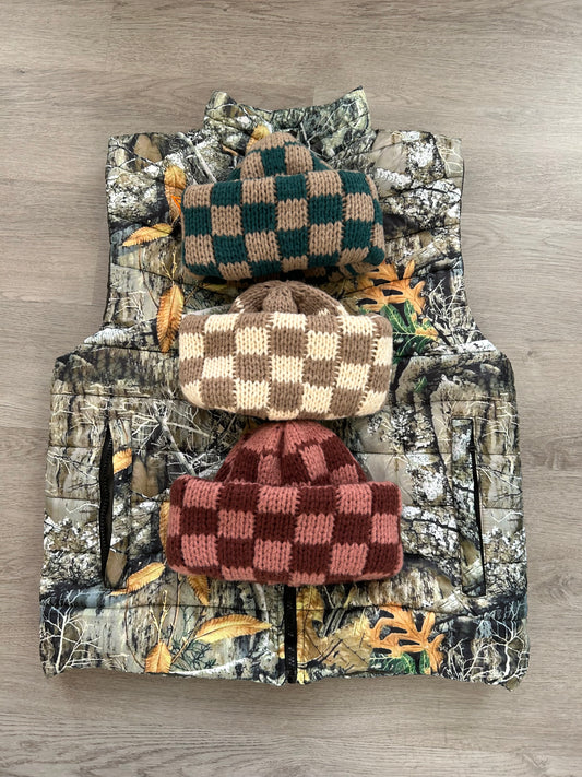 Tan/Beige Checkered Beanie