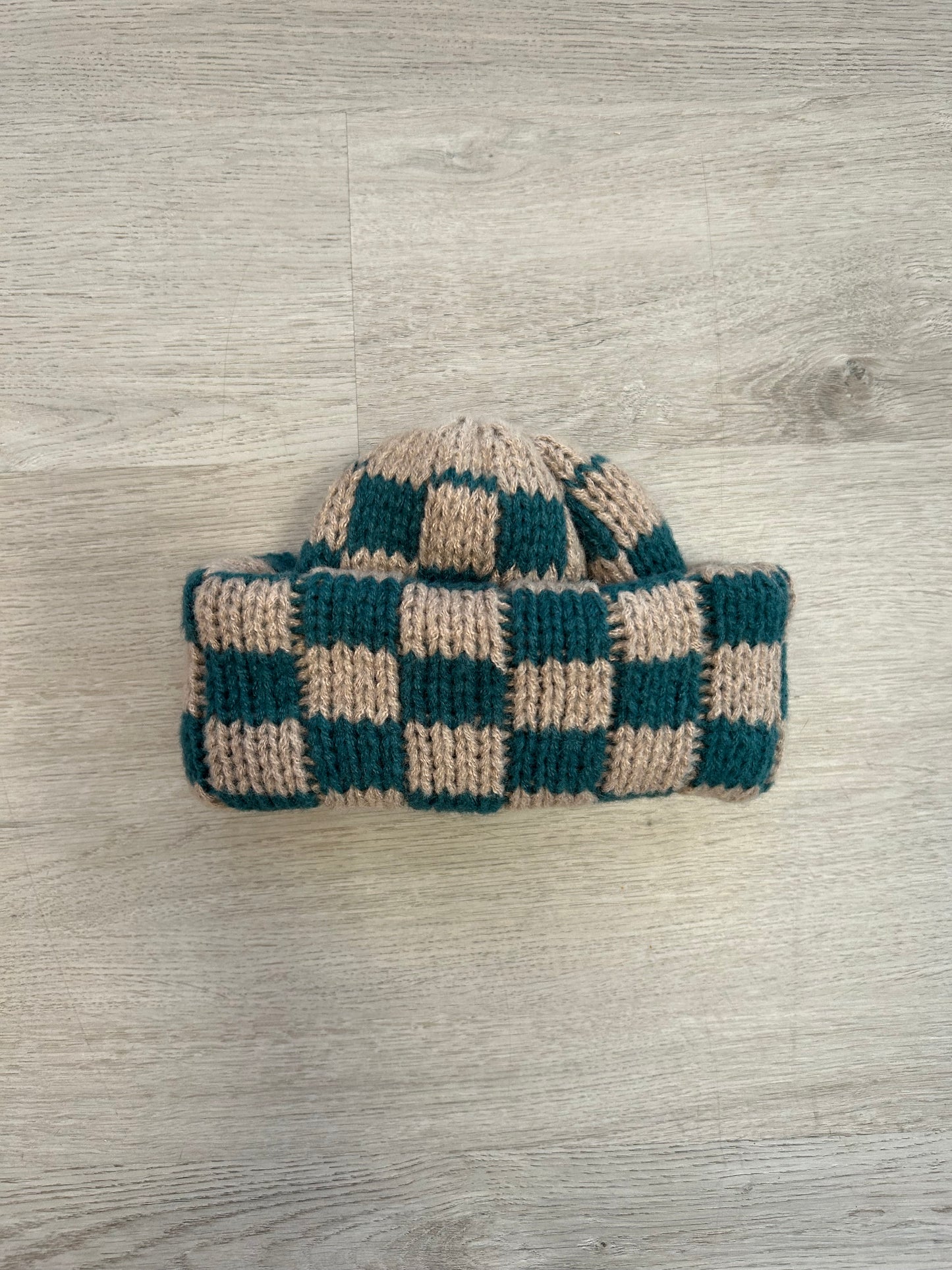 Forest Green/Beige Checkered Beanie