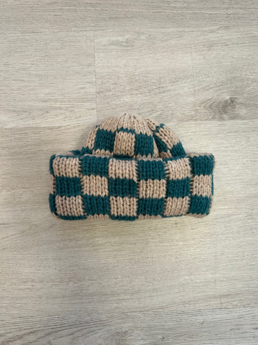 Forest Green/Beige Checkered Beanie
