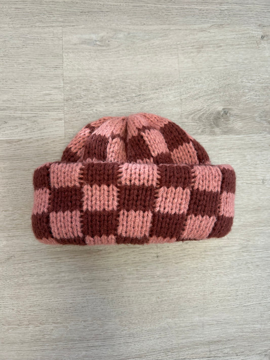 Pink/Burgundy Checkered Beanie
