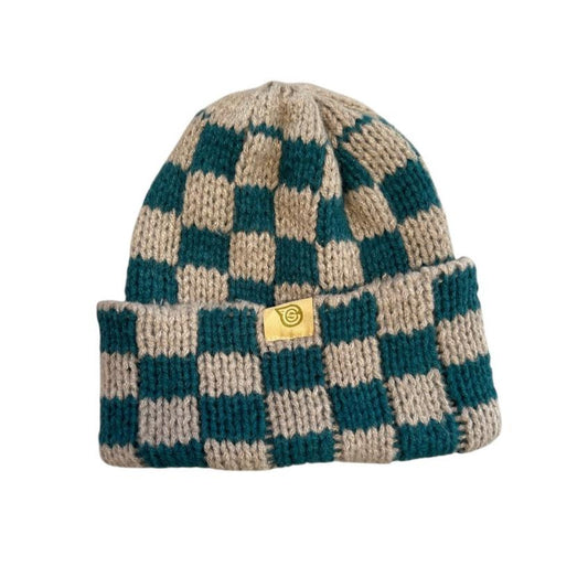 Forest Green/Beige Checkered Beanie