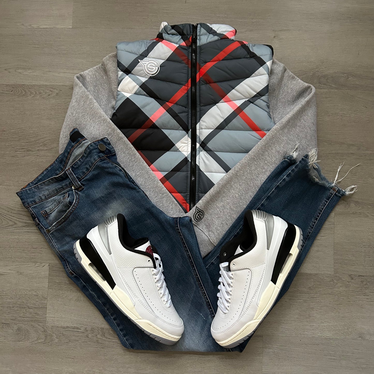Grey Plaid Vest - Classic Logo Bubble Vest