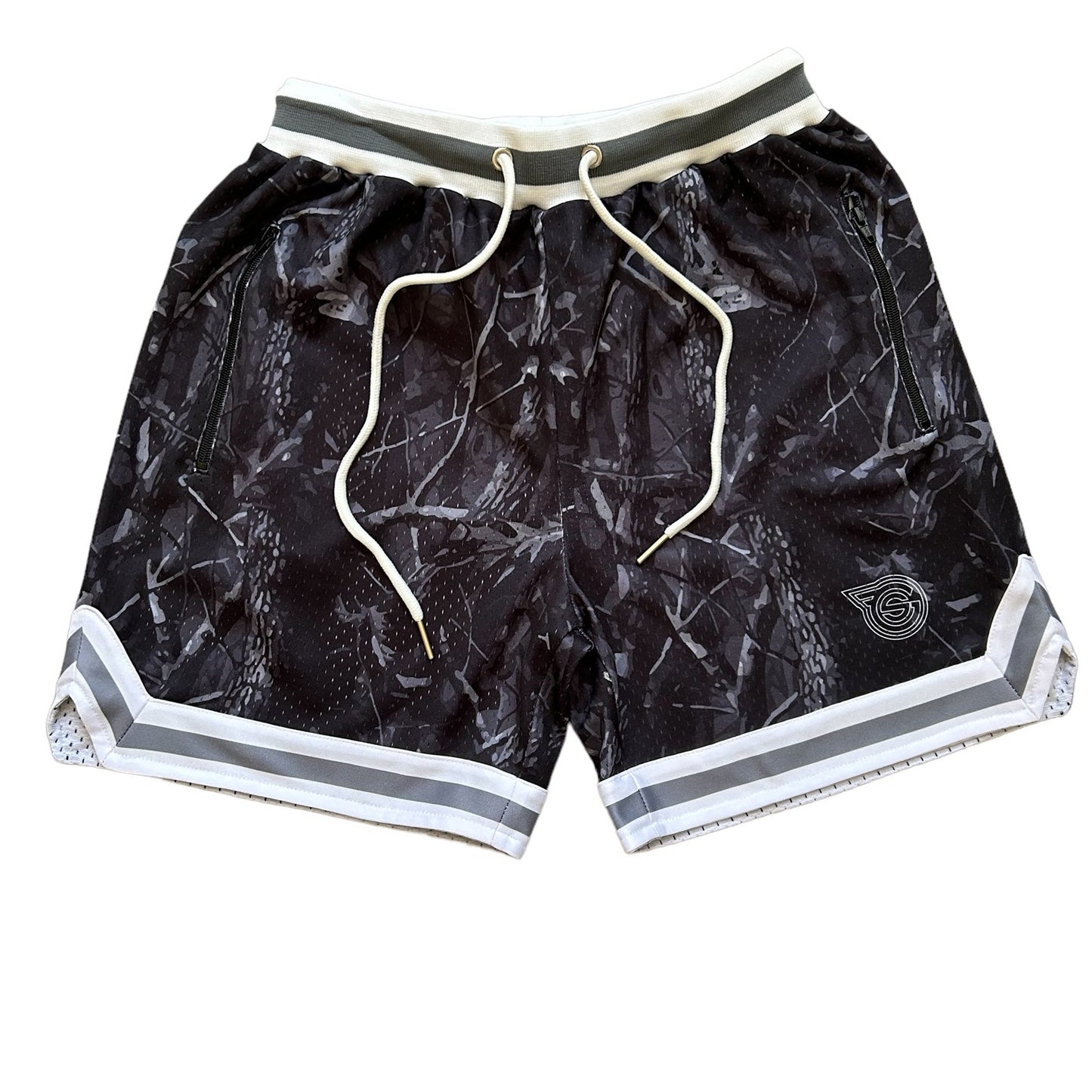 Black & Grey Leaf Print "Sharp Shooter" Shorts