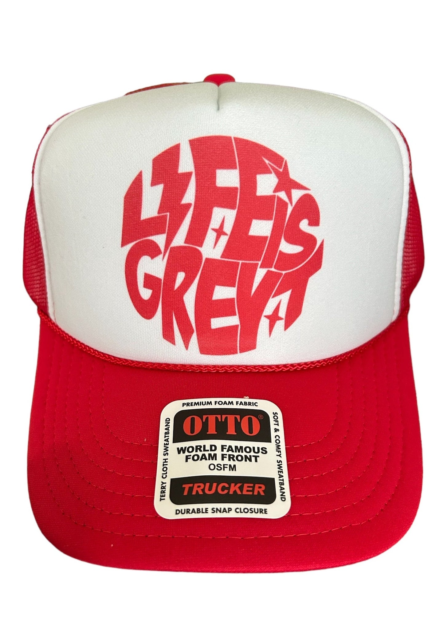 RED & WHITE LIFE IS GREYT TRUCKER