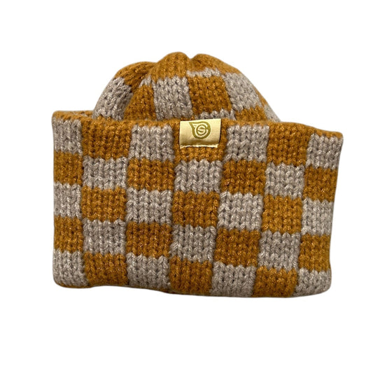 BURNT YELLOW/TAN Checkered Beanie