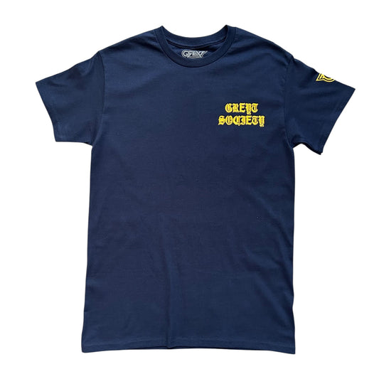 Navy & Yellow OLD ENGLISH GREYT SOCIETY TEE