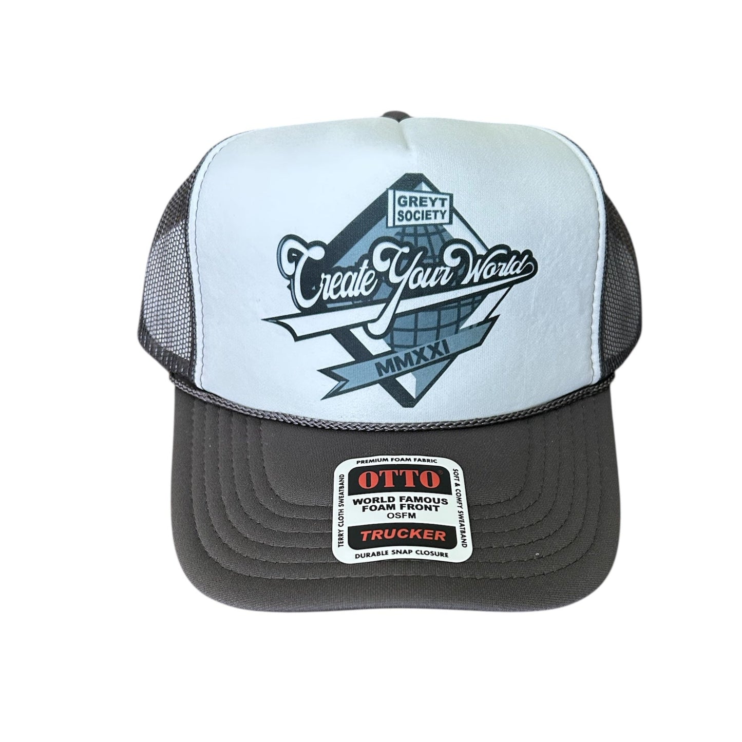 Dark Grey & White CREATE YOUR WORLD LOGO TRUCKER CYW