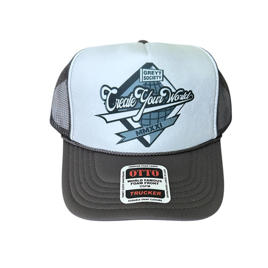 Dark Grey & White CREATE YOUR WORLD LOGO TRUCKER CYW