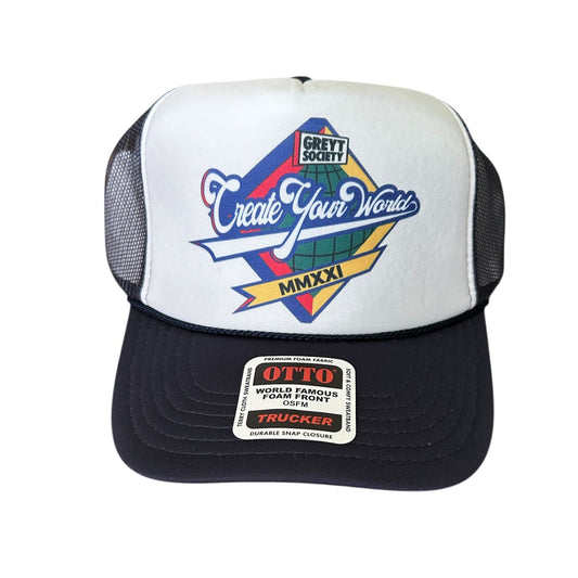 Navy & White CREATE YOUR WORLD LOGO TRUCKER CYW