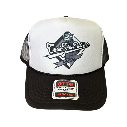 Black & White CREATE YOUR WORLD LOGO TRUCKER CYW